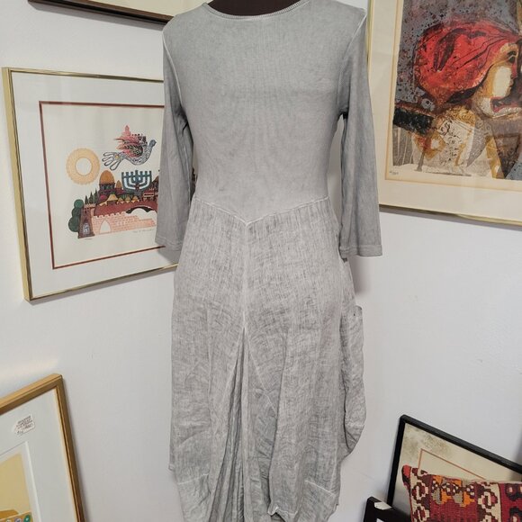 Italian Linen Look Grey Dress -Scoop neckline Size Large - Picture 7 of 8